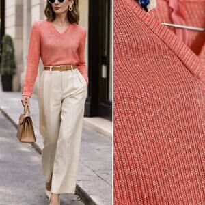 L’Aiglon vintage 60s long sleeve V-neck zip back sparkle top blouse size medium